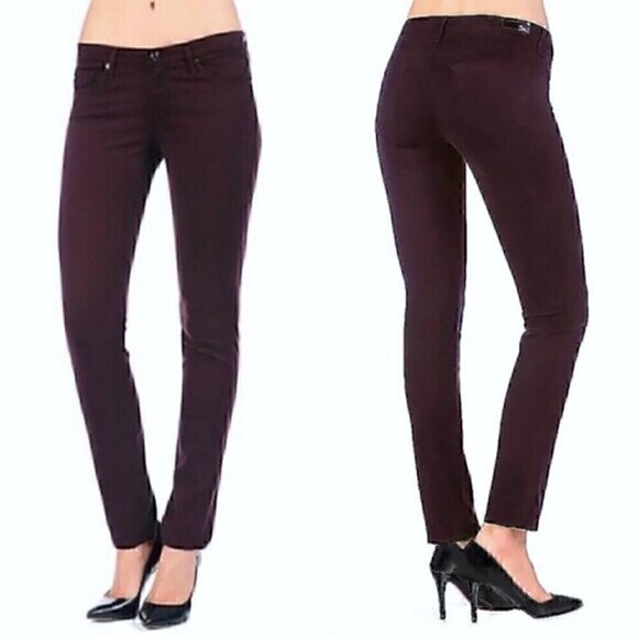 AG ADRIANO GOLDSCHMIED Brushed Sateen Stilt Cigarette Leg Plum Brown Skinny Jean - Picture 1 of 14